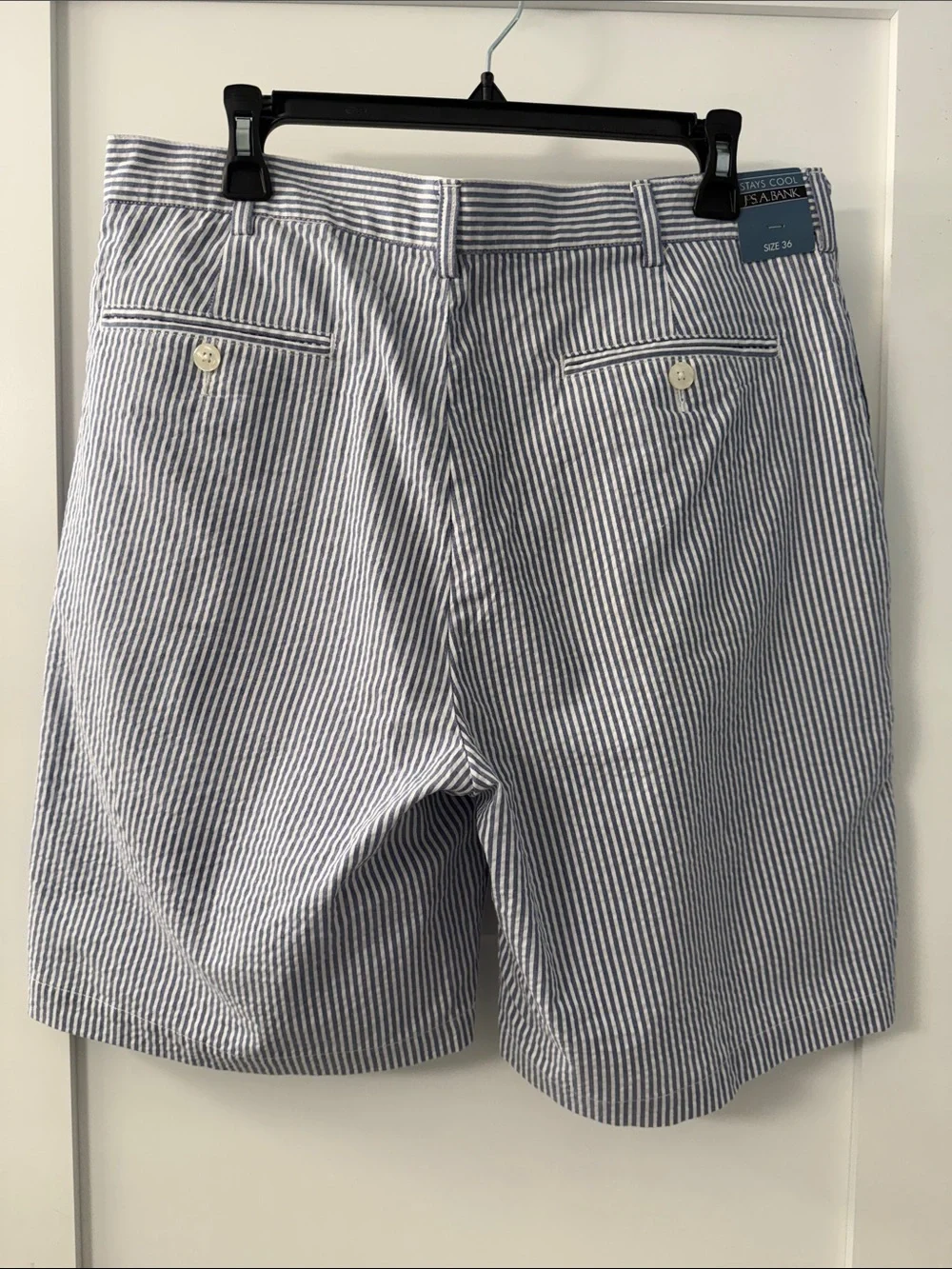 Jos. A Bank "Stay Cool" Seersucker Stripe Men’s Shorts - Blue/White - Picture 4 of 10